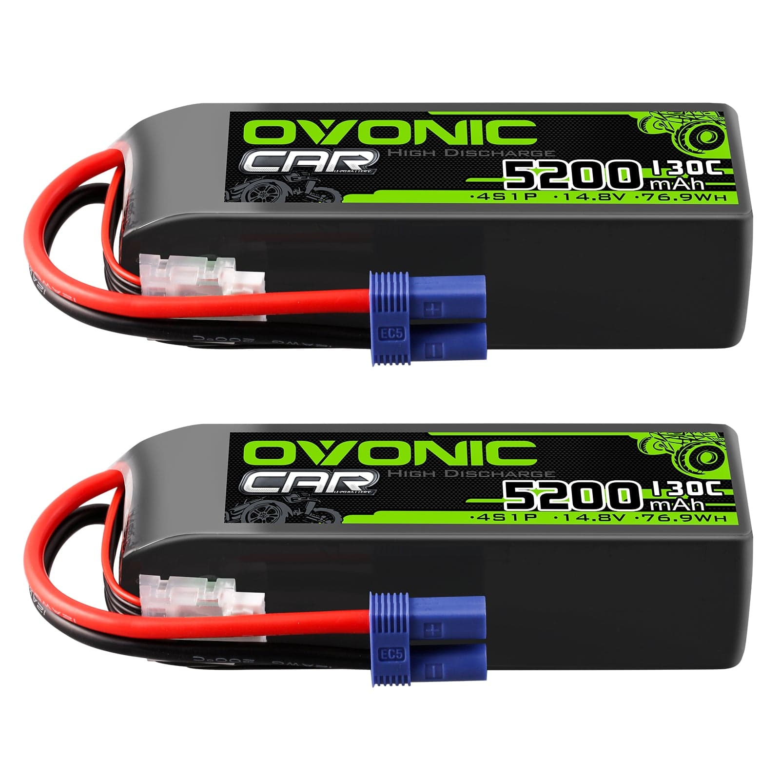 2x Ovonic 4S 5200mAh 130C Lipo Pil EC5 / XT90